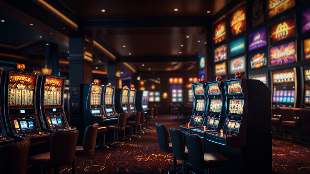 Freispiele auf ausgewählten Slots in einer dunklen Casino-Umgebung