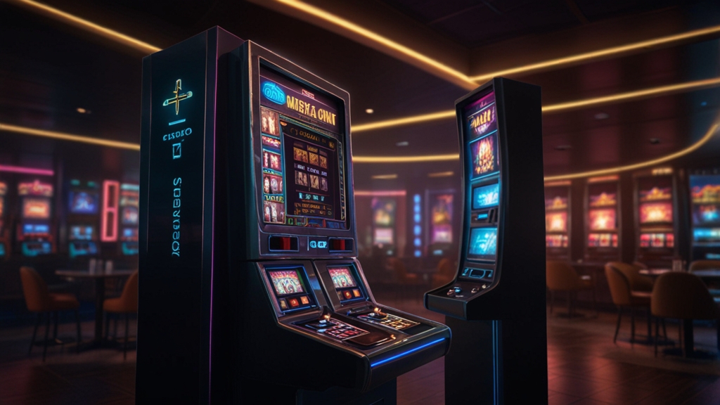 Geteilte Szene mit Einzahlung und Auszahlung im Casino